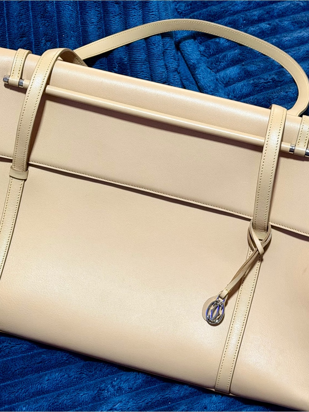Authentic Vintage Cartier Cabochon Beige Leather Tote Shoulder Bag